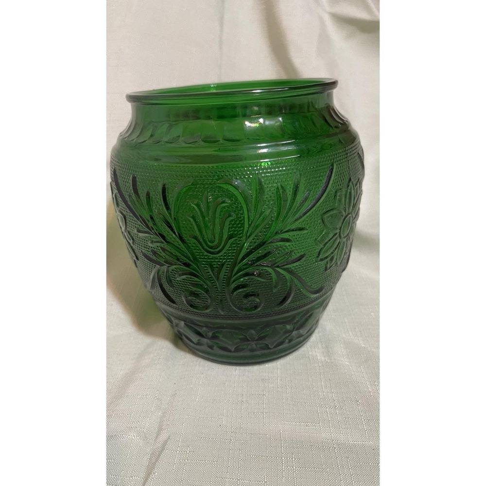 MCM Emerald Green Glass Floral Vase - Vintage Anchor Hocking Sandwich Jar